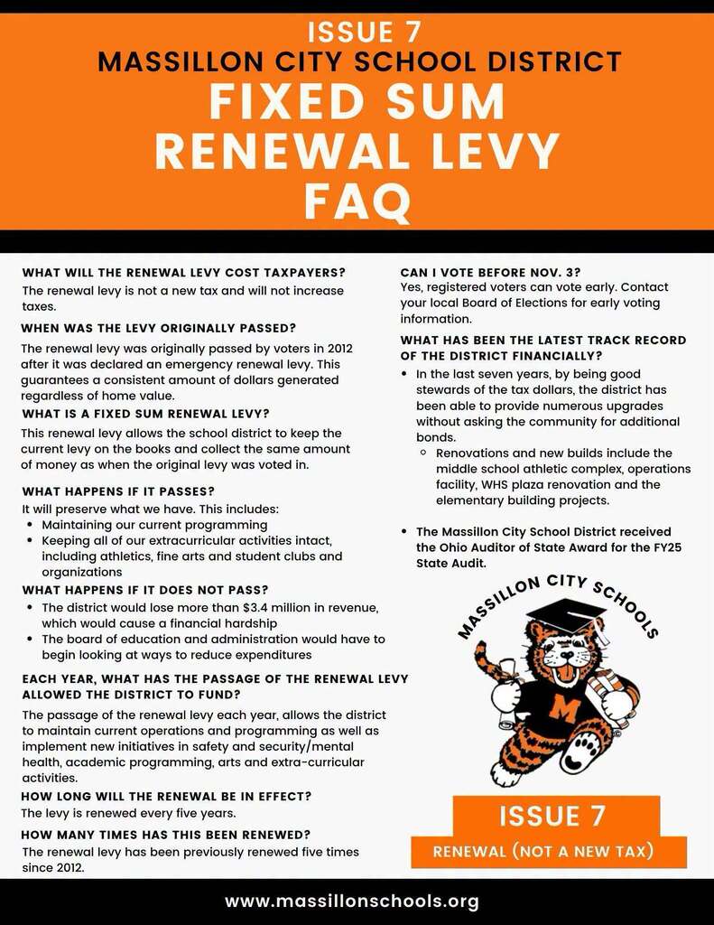 Issue 7 Massillon City School District Fixed Sum Renewal Levy FAQ