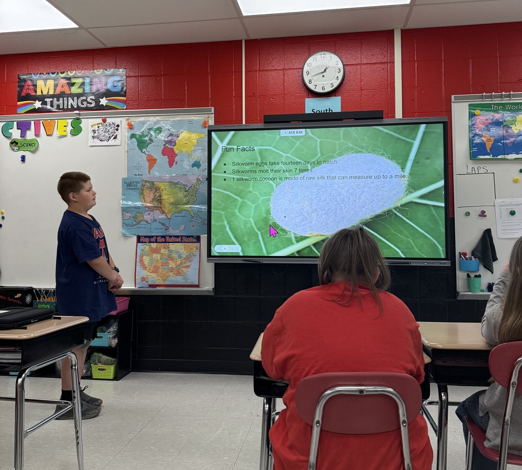 Elementary students presenting a slideshow about insect life cycles