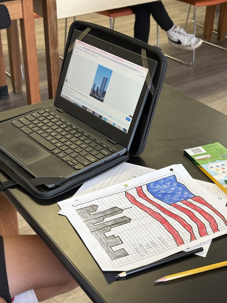 ixth- and seventh-grade students in Mrs. Konerth's math classes display math-based artwork created through order of operations pixel art and coordinate plane activities honoring Patriots' Day.
