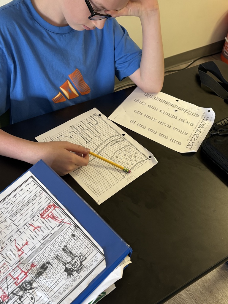 ixth- and seventh-grade students in Mrs. Konerth's math classes display math-based artwork created through order of operations pixel art and coordinate plane activities honoring Patriots' Day.