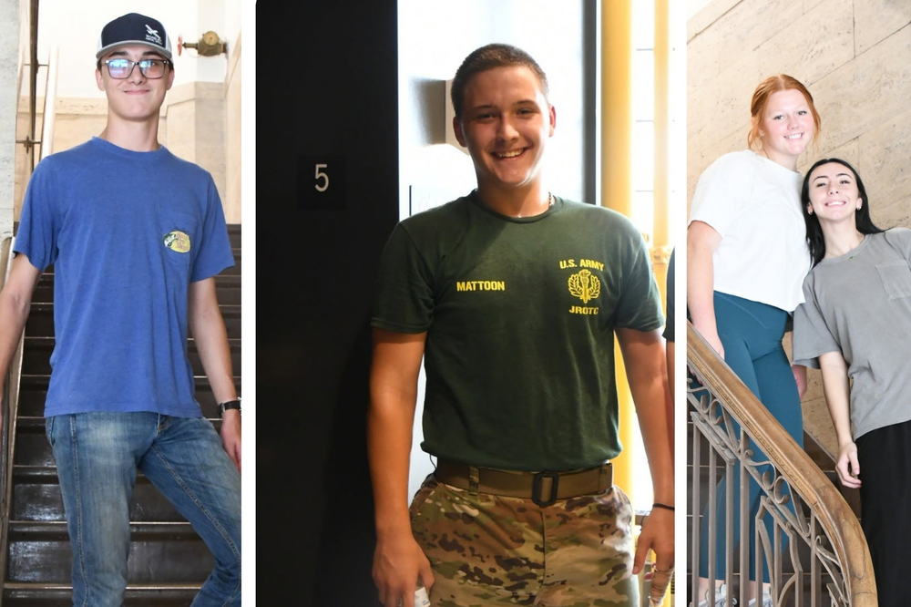 Three pictures of LIFT students doing the 9/11 stair climb challenge
