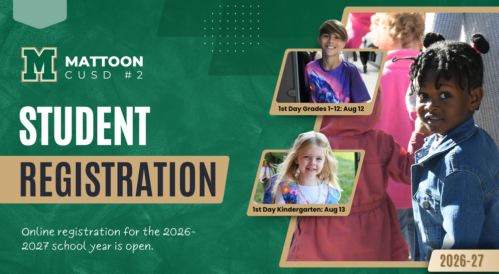 branded mcusd2 graphic. Three photos of students going to school. logo is in the upper left hand corner. Text reads "Student Registration. Online registration for the 2026-2027 school year is open"