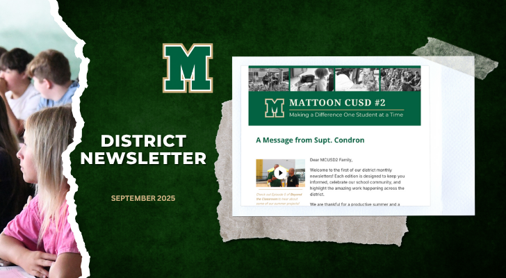 District Newsletter September 2025 | graphic of newsletter featuring pictures of students. school branded featuring school logo.