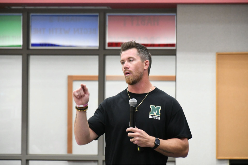 guest speaker talking at back to school staff breakfast