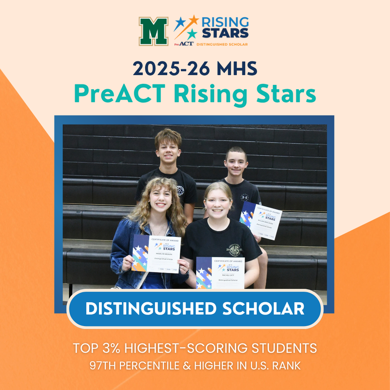Branded mcusd2 graphic with logo and act rising stars logo. Picture with students who received distinguished scholar award