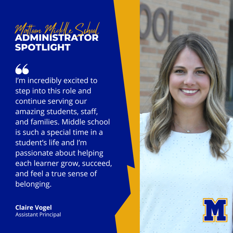 Photo and graphic of new MMS assistant principal Claire Vogel