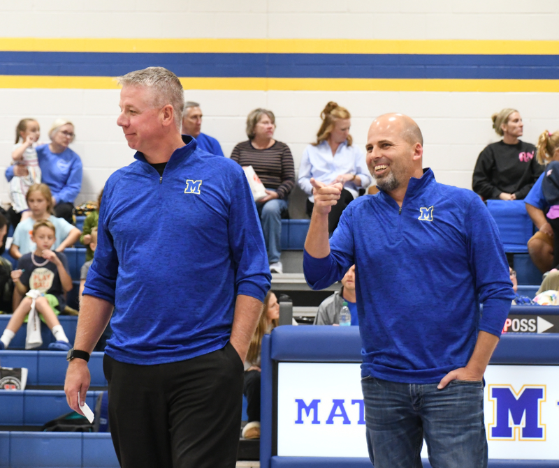 MCUSD2 Superintendent and Building & Grounds Director during the MMS Edward Jones Court Gym opening Celebration