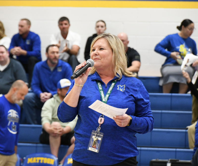 MMS Principal speaking during the  MMS Edward Jones Court Gym opening Celebration