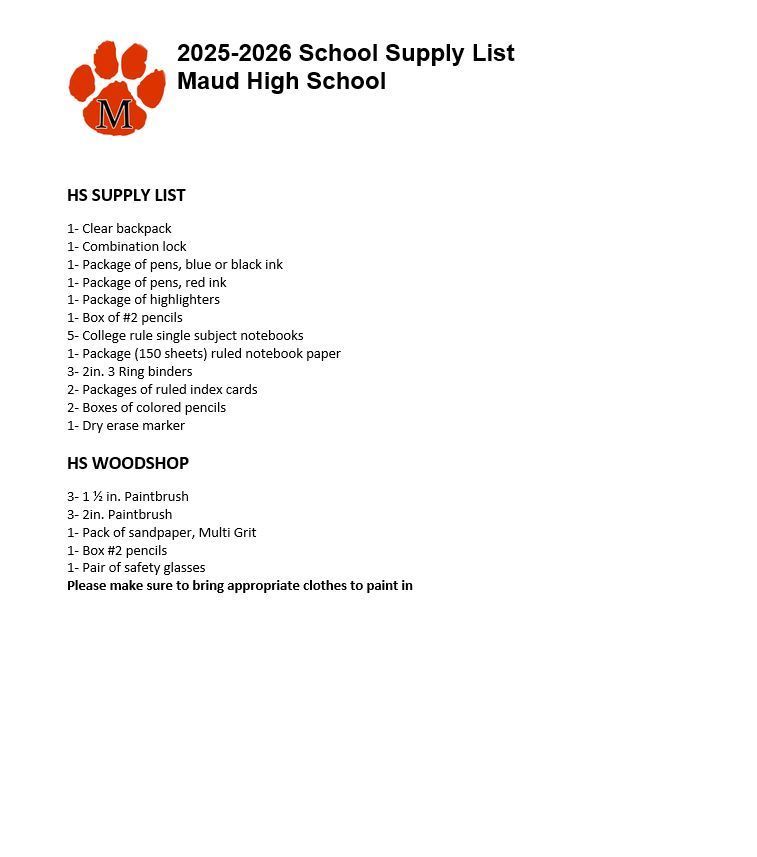 HS SUPPLY LIST
