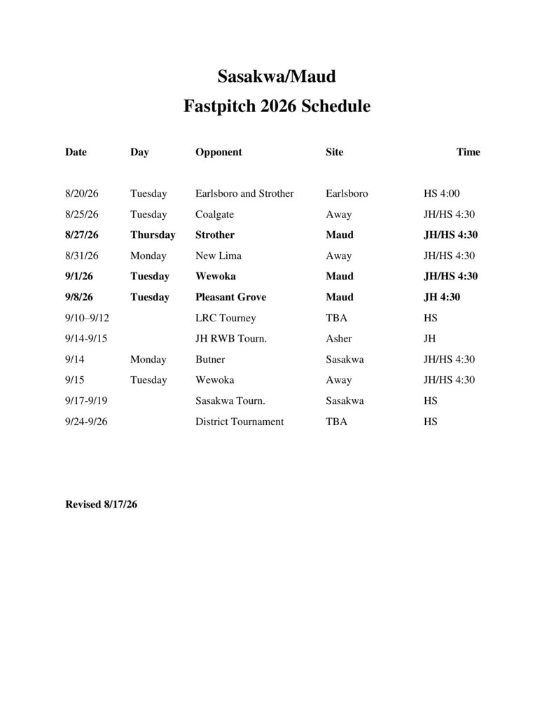 Softball Schedule