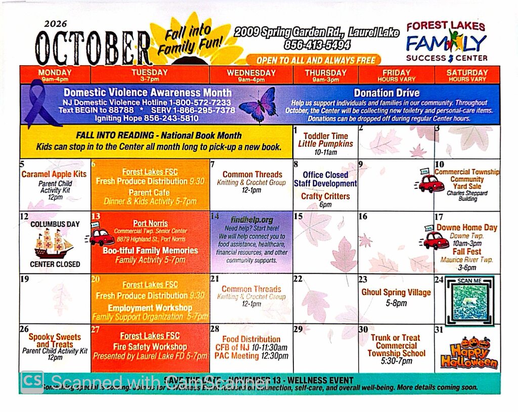 October Forest Lakes Family Success Center Calendar