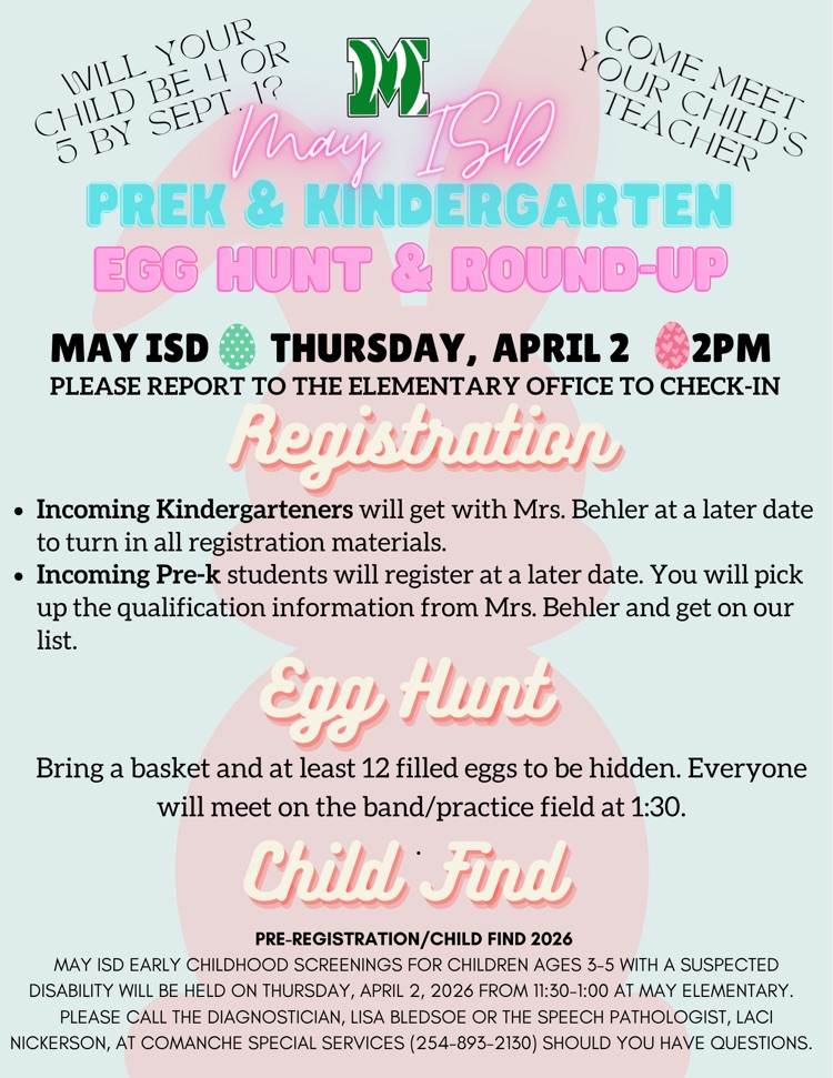 Come enjoy the fun at the Pre-K/Kinder Round-Up and Egg Hunt! 