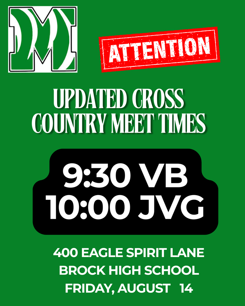 Updated Cross Country Schedule for Brock Meet 8/14