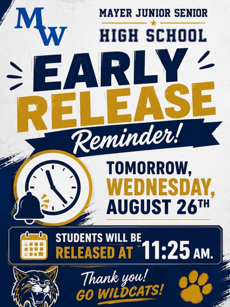 Early release - students will be released at 11:25 AM