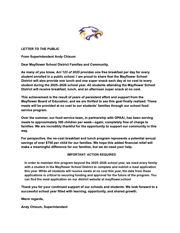 No cost lunch letter