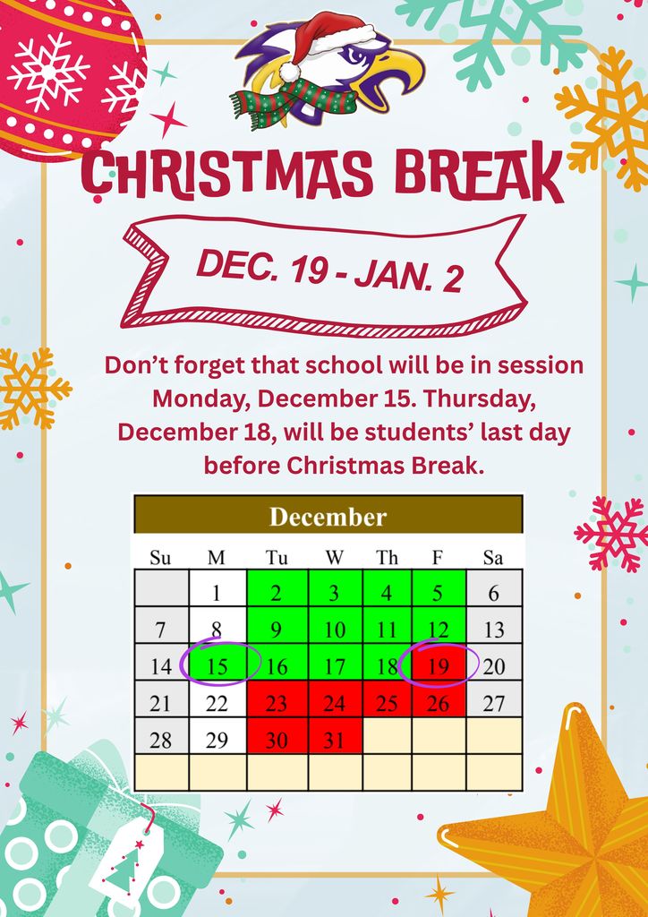 The image described the upcoming Christmas Break for Mayflower School District.