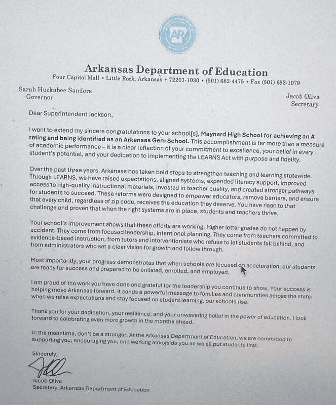 Letter from AR Dept of Ed