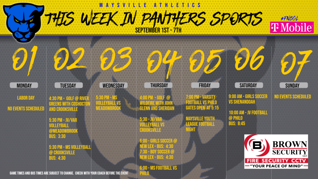 Weekly Athletics Schedule