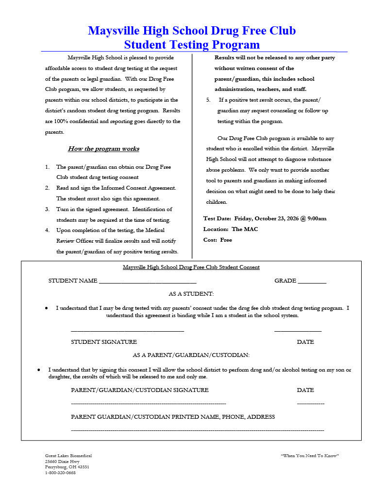 Maysville High School Drug Free Club Consent Form