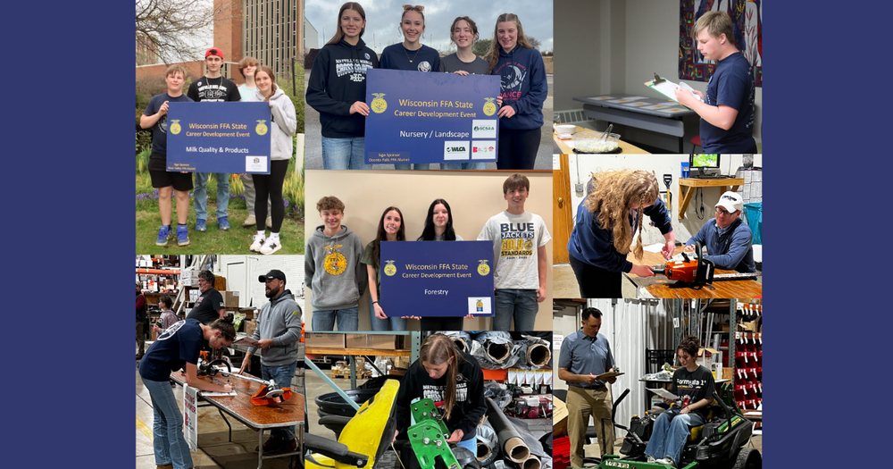 Collage of photos of FFA students competing in Career Development Events at UW Madison