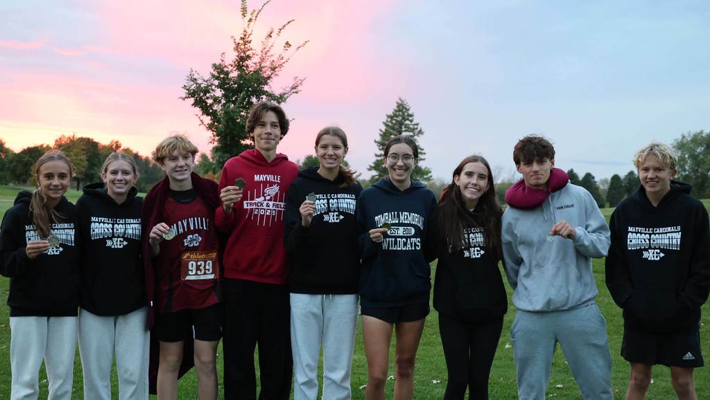 Congratulations to Mayville Cross Country for a strong performance at the Conference Meet! Varsity and JV Girls teams both earned 2nd place, and Varsity Boys earned 6th. Mayville athletes earned individual conference honors including Crystall M. (HM), Mette G. (2nd Team), Sidney D. (1st Team), Samara H. (HM), Adam B. (2nd Team), Caden L. (HM), and Destiny G. (HM), as well as our junior high runners Norah B. (4th), Eli M. (6th), and Marcus G. (3rd). Congrats, Cards!