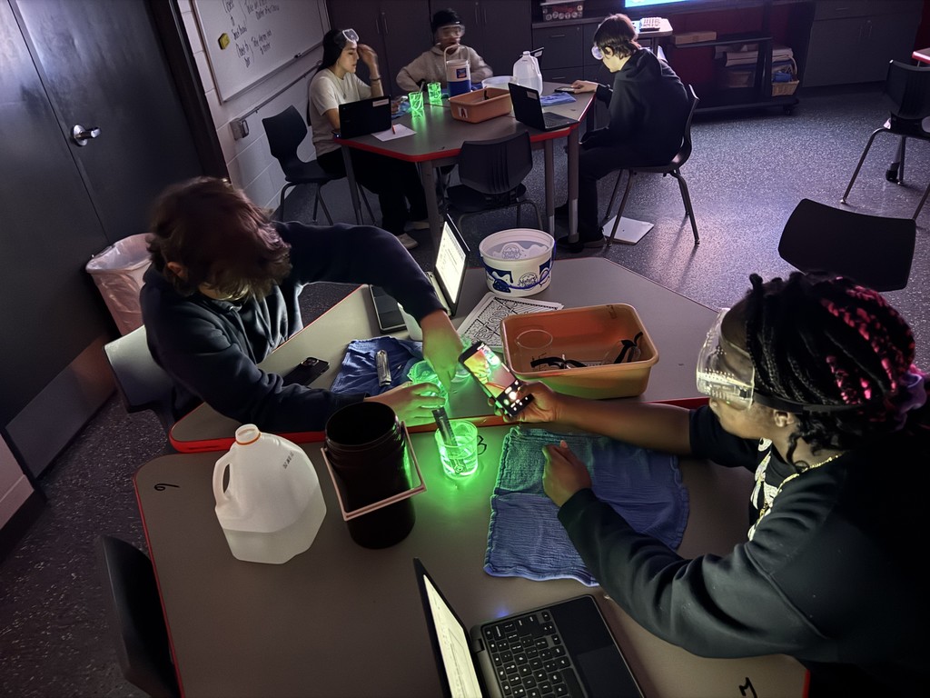 Our 8th graders experimented in science lab today while studying the transfer of thermal energy!  Thermal energy was being rated in hot, cold, and room temperature water. Students discovered through data collection during timed intervals that the hotter the water, the more  thermal energy that was transferred to the glow stick, making it glow brighter.  Students had special permission to use their phones to take images of the experiment that will be used as lab data and will be grafted next week in class. What a fun way to spend Halloween! #mayvillecardinals #mayvilleschools #cardinalpride