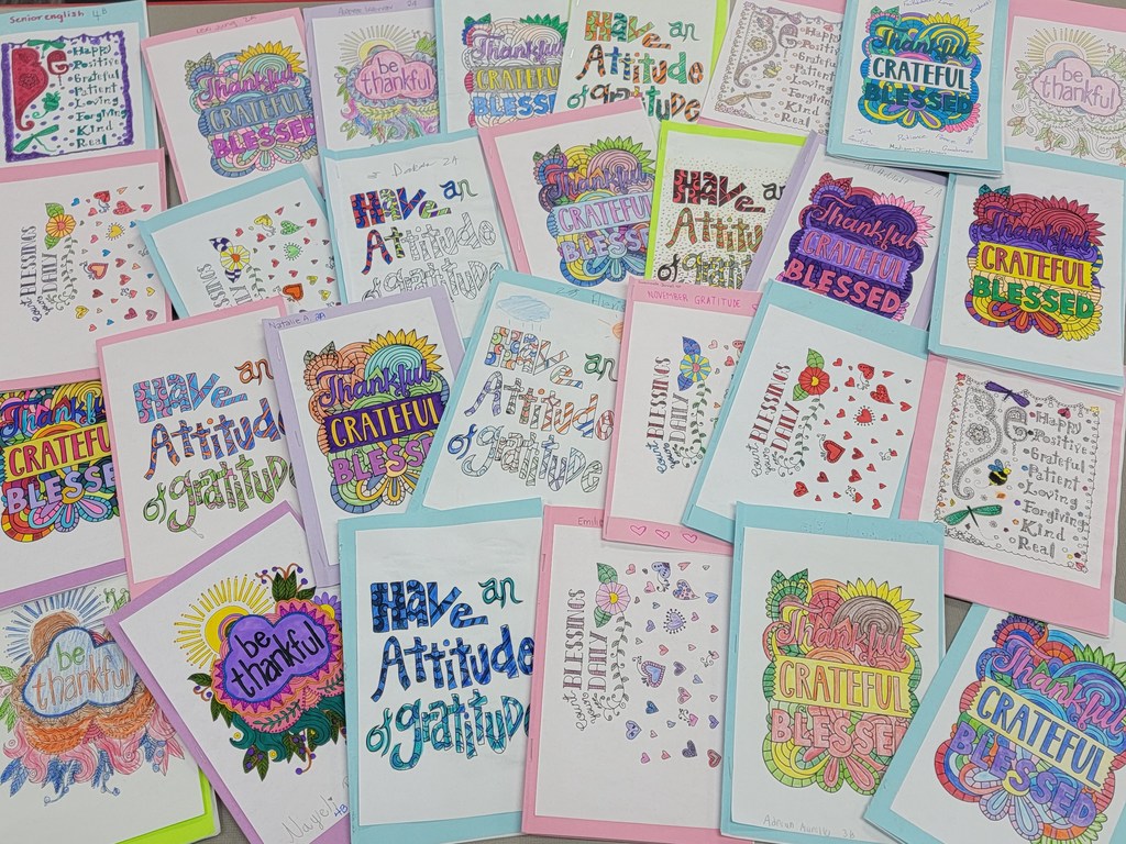 For the entire month of November, students in Ms. Schabel's Senior English classes kept gratitude journals.  Each day students wrote down three different sentiments of thankfulness.  In the end, they also documented reflections regarding the overall impact of considering & documenting daily gratitude.  Our Seniors at MHS have been notably blessed with so very much to be thankful for every day in November 2025!  Happy, Happy Thanksgiving, Cardinals!