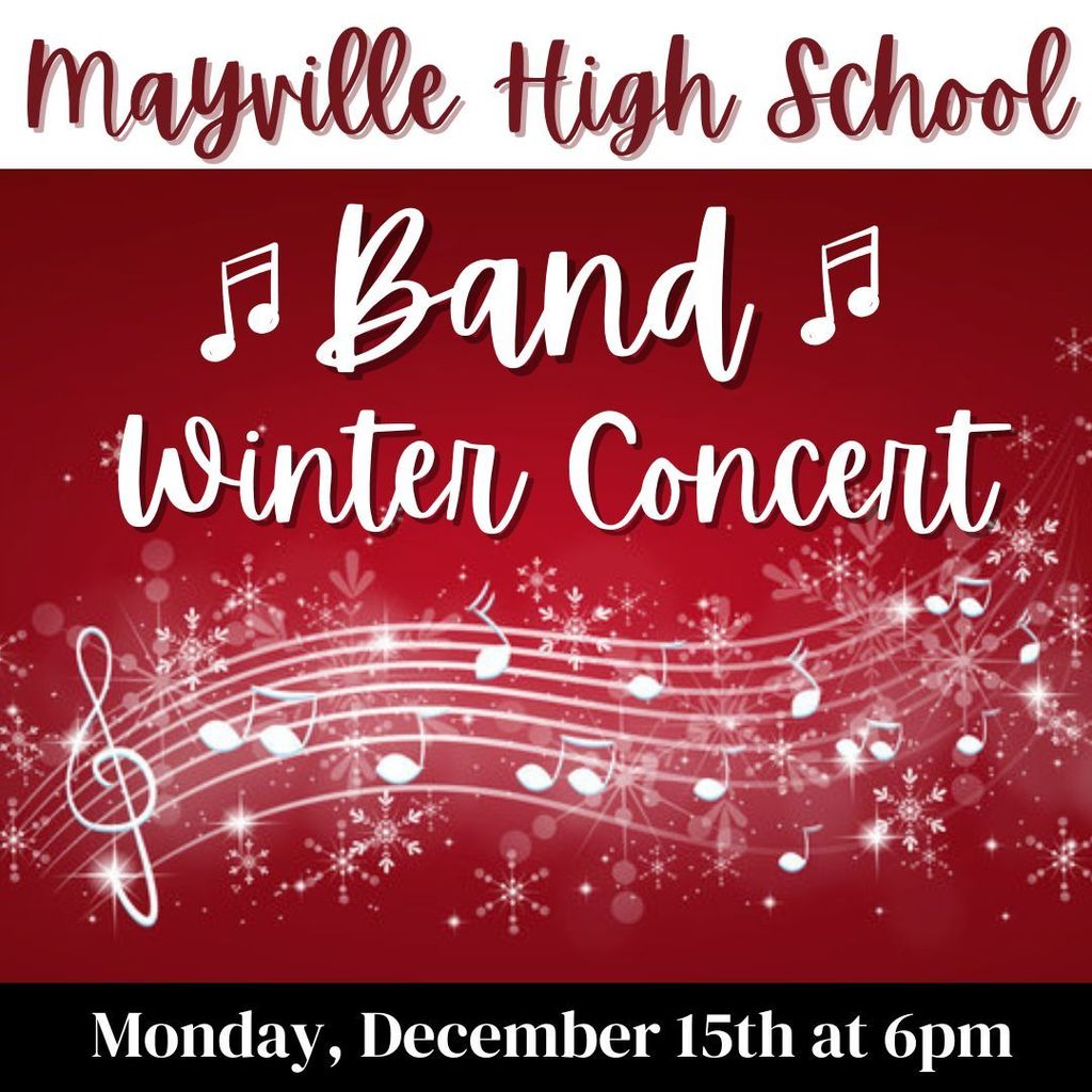 🎶🎺 🎼🎷BAND CONCERT - tonight (12/15/25) at 6pm in the MHS auditorium! 🎶🎺 🎼🎷Grades 7-12 will treat us to a variety of musical selections. All are welcome! #mayvillecardinals #mayvilleschools #cardinalpride