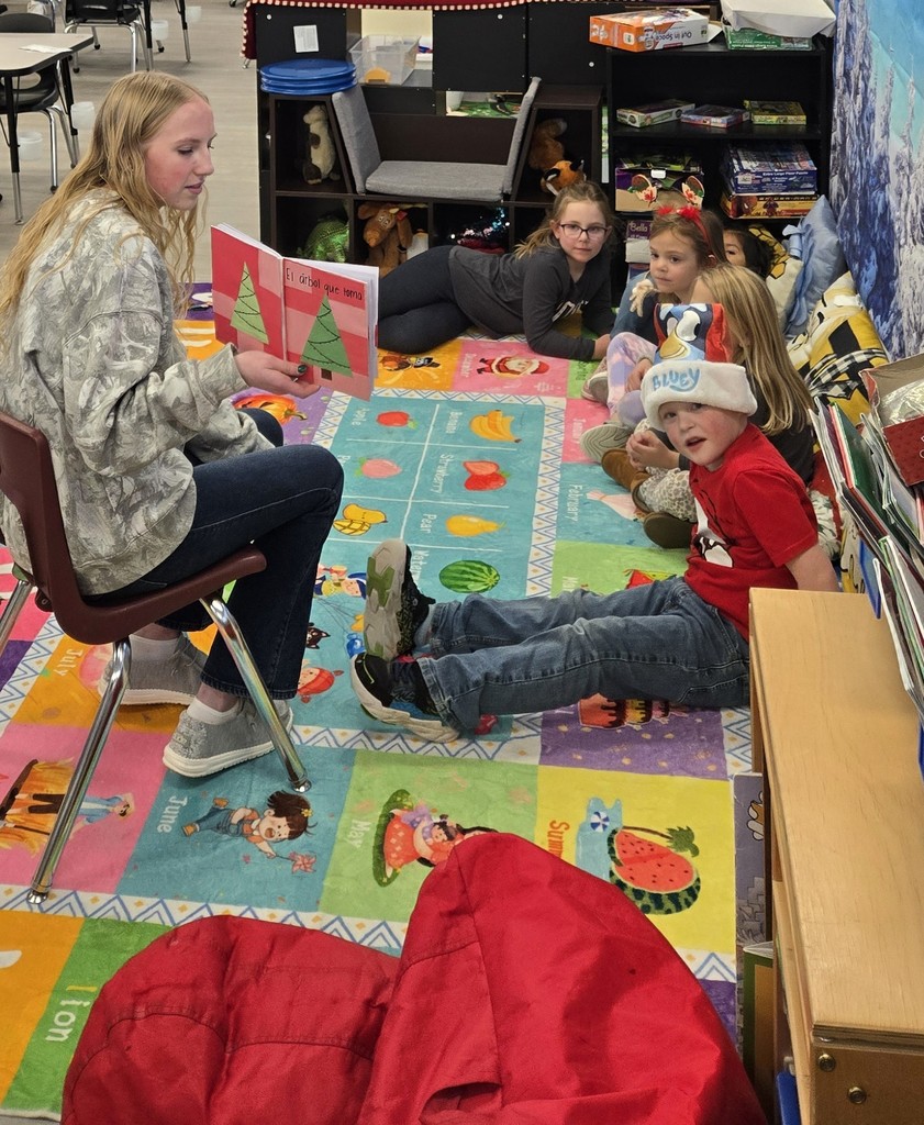 Our MHS Spanish 4 students in Mrs. Frami's class walked down the hill to MES on Wednesday to read the books they'd created to our elementary learners! #mayvillecardinals #mayvilleschools #cardinalpride