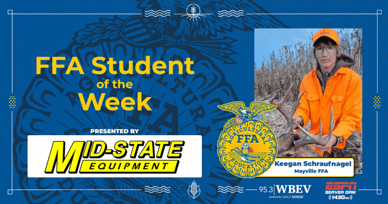 MHS senior Keegan S. was selected as this week's Mid-State Equipment 95.3 WBEV FFA Member of the week. Congratulations, Keegan! #mayvillecardinals #mayvilleschools #cardinalpride