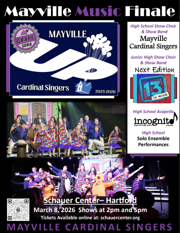 It's time for the Mayville Music Finale!! Featuring…The Cardinal Singers, Next Edition, and Incognito, along with soloists, duets, and small groups! Performances at the Schauer Art Center in Hartford on Sunday, March 8th. There are two performances to “show UP for” - 2pm and 5pm! Visit the Schauer Center website or follow the direct link below to purchase tickets. See you there! #pleasesupportthearts #cardinalsingers #showchoir #showband #mayvillehighschool #adventureisoutthere #Up  Ticket Link: https://www.schauercenter.org/events_and_tickets/event_internal.php?seid=35401APNVLPNRJRDCGRRCTSSJTSMNRNQD