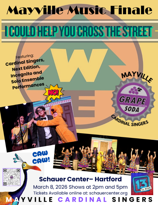 Mayville Music Finale tickets on sale now!! Featuring…The Cardinal Singers, Next Edition, and Incognito, along with soloists, duets, and small groups! Performances at the Schauer Art Center in Hartford on Sunday, March 8th. Two showtimes at 2pm and 5pm. Visit the Schauer Center website or follow the direct link below to purchase tickets. #pleasesupportthearts #cardinalsingers #showchoir #showband #mayvillehighschool #adventureisoutthere #Up  Ticket Link: https://www.schauercenter.org/events_and_tickets/event_internal.php?seid=35401APNVLPNRJRDCGRRCTSSJTSMNRNQD