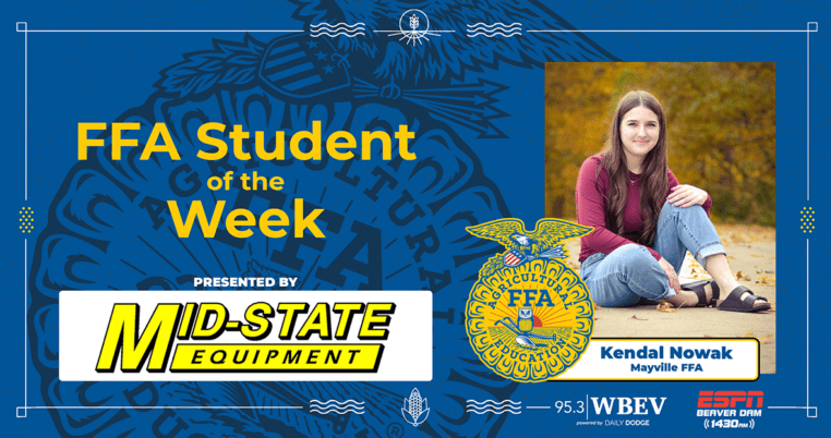 MHS senior Kendal N. was selected as this week's Mid-State Equipment 95.3 WBEV FFA Member of the week. Congratulations, Kendal! #mayvillecardinals #mayvilleschools #cardinalpride  https://dailydodge.com/mid-state-equipment-95-3-wbev-ffa-student-of-the-week-kendal-nowak/