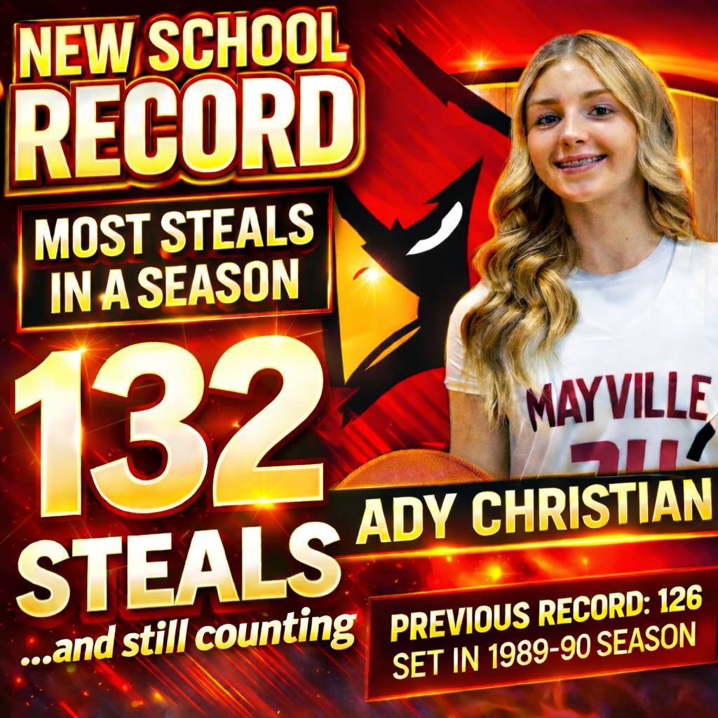 🚨 RECORD BREAKER ALERT!🚨 Ady C. just shattered the Lady Cards’ 36-year-old single-season steals record, and she's still going! Way to make us proud, Ady!🔥🏀👏 #mayvillecardinals #cardinalpride