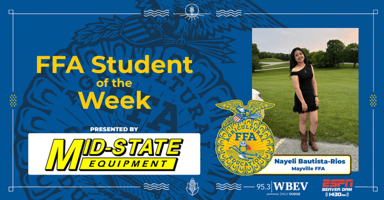 MHS senior Nayeli B.R. was selected as this week's Mid-State Equipment 95.3 WBEV FFA Member of the week. Congratulations, Nayeli! #mayvillecardinals #mayvilleschools #cardinalpride https://dailydodge.com/mid-state-equipment-95-3-wbev-ffa-student-of-the-week-nayeli-bautista-rios/