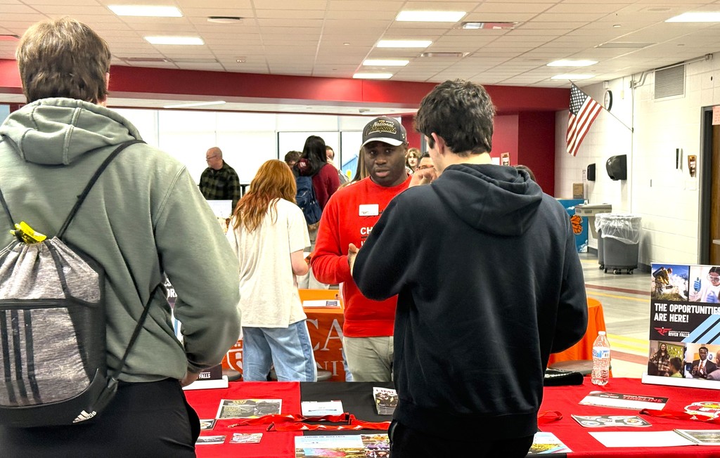 College2U Roadshow - College Fair in cafeteria reps talking to students