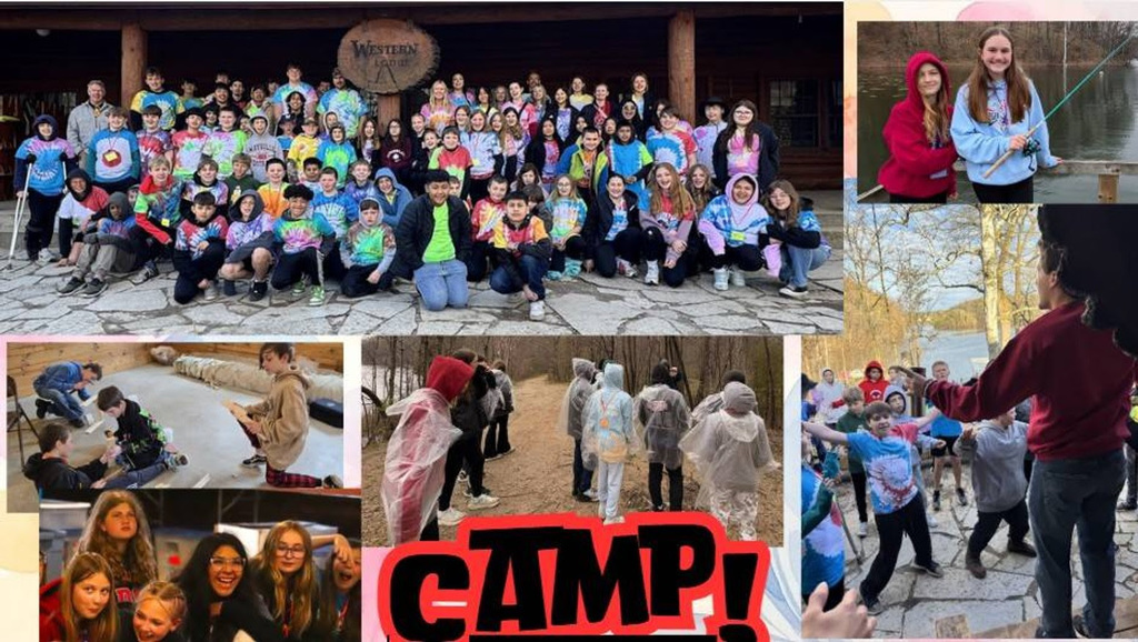 6th grade camp photos with children smiling and participating in outdoor activities