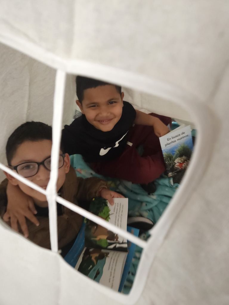 Children reading and smiling, creating reading nooks, tents and homemade lanterns