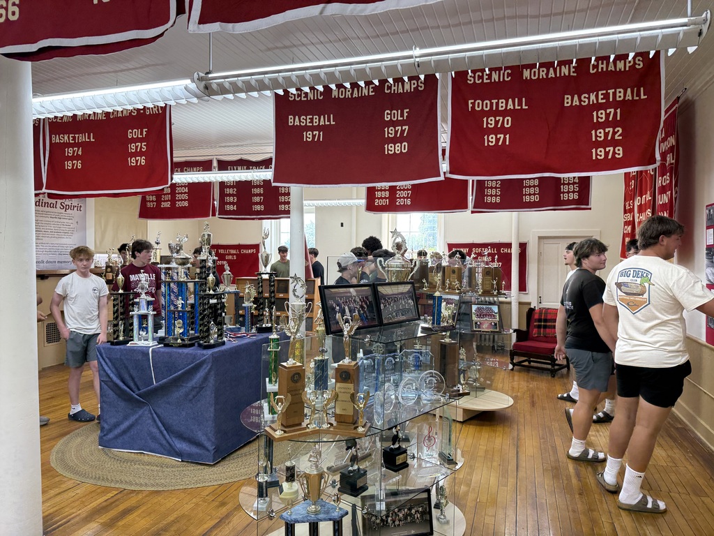 Mayville Limestone School Museum Football Team Tour hosted by Bill Lee (student athletes touring exhibits)
