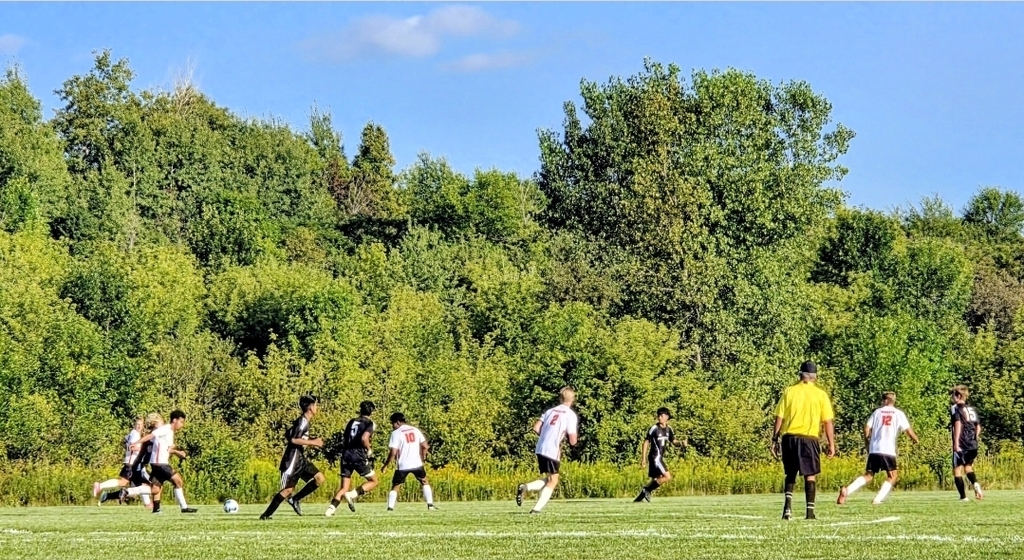 MHS Soccer Team defeated Cedar Grove-Belgium on 8/25 (boys playing on soccer field)
