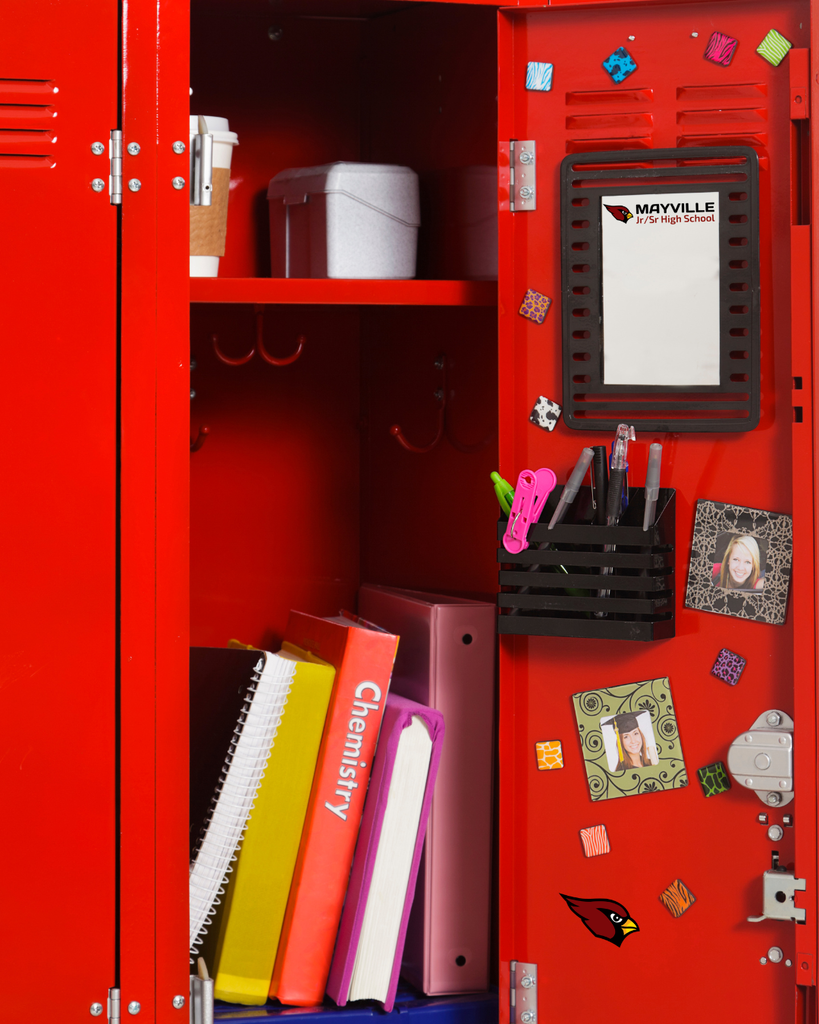 MHS Locker Shelves for sale - image of red locker with books