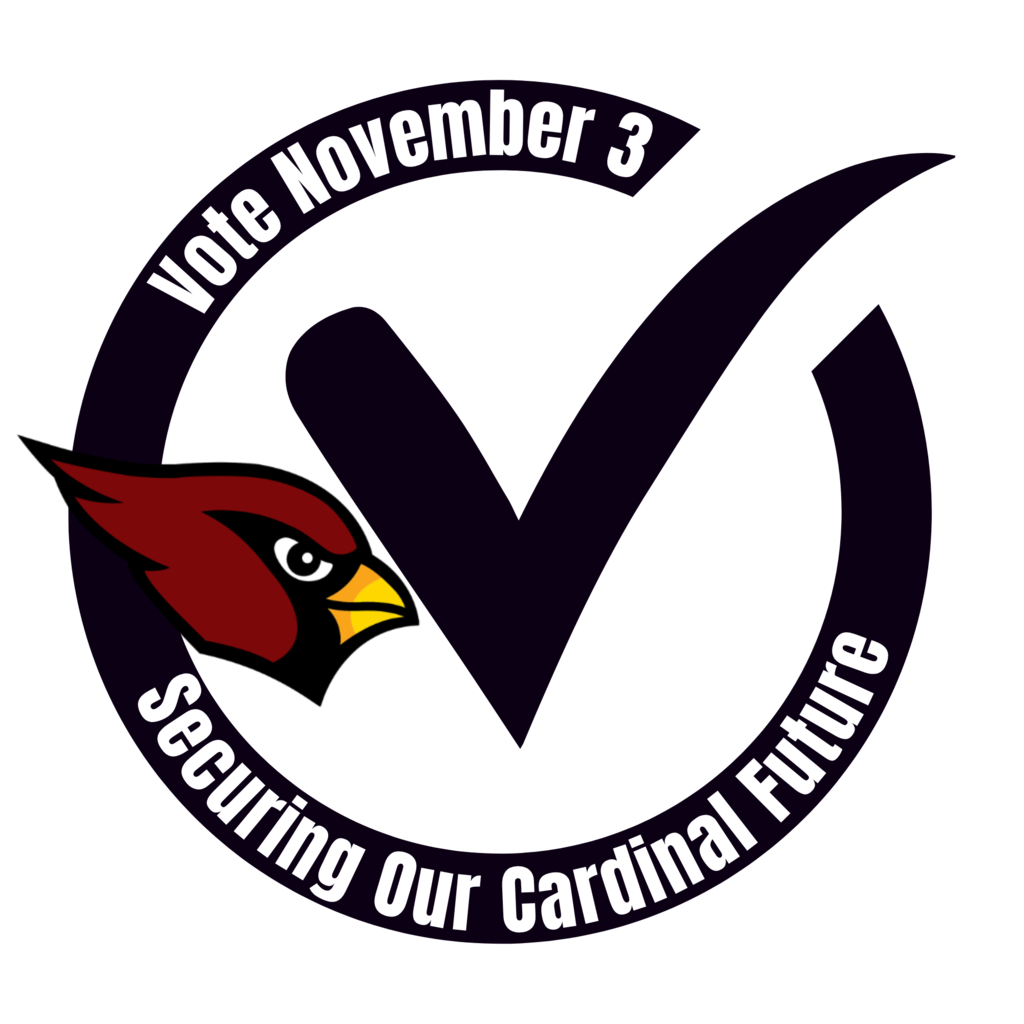 Securing our Cardinal Future logo with checkmark and Vote November 3