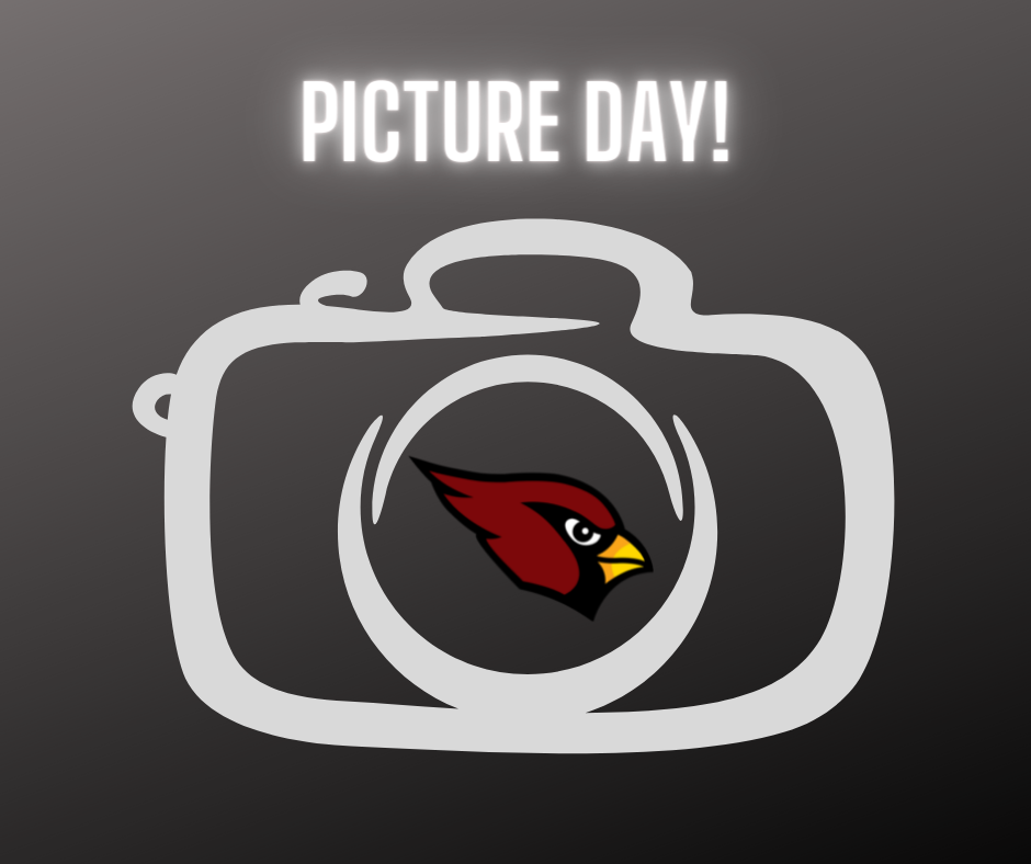 Picture Day graphic with camera and Cardinal