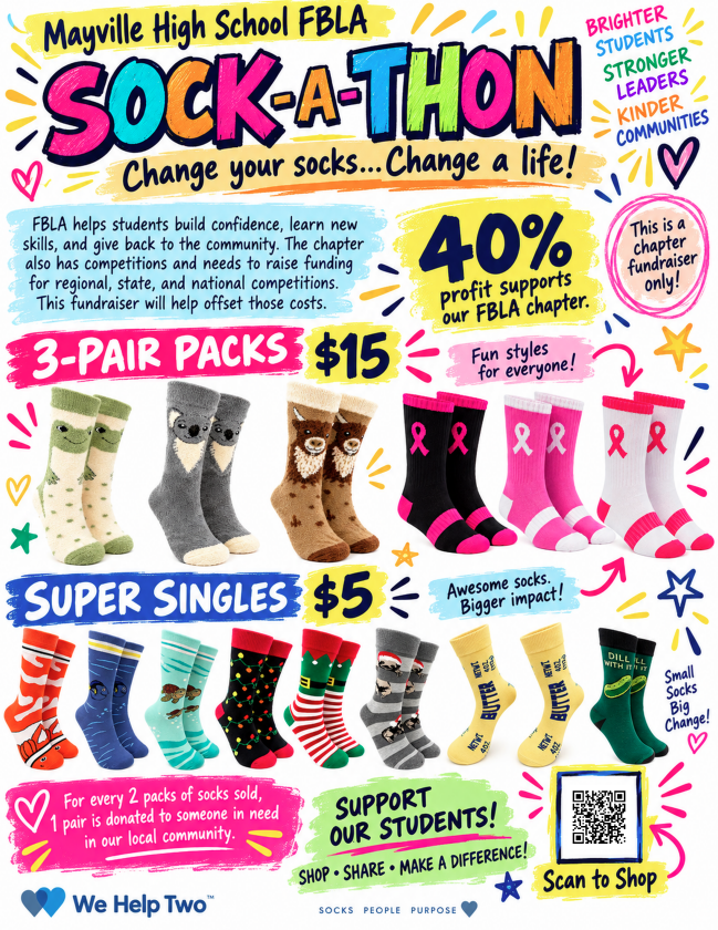 Sock-a-Thon graphic with socks pricing and QR code to scan