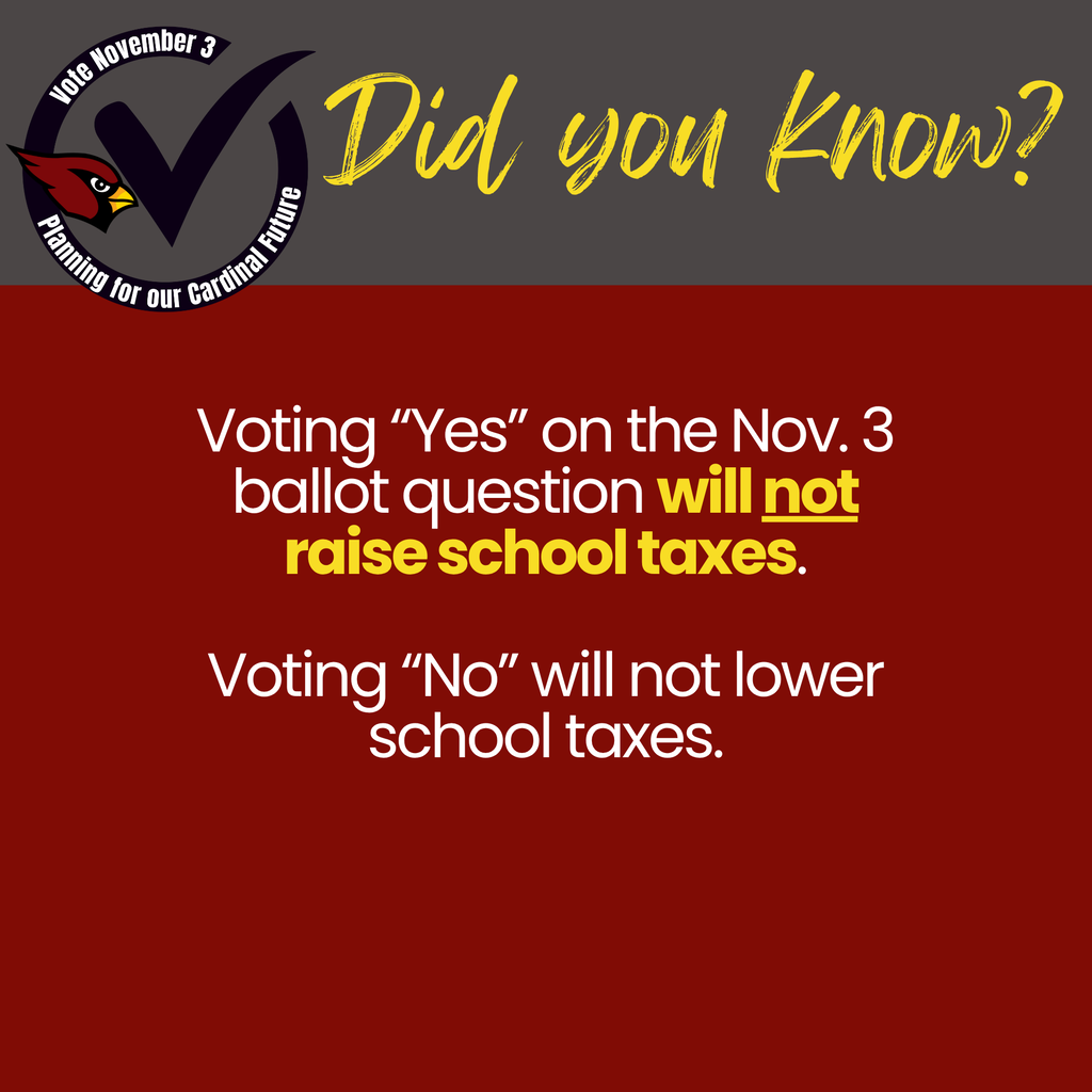 Did you know? Voting "Yes" on the Nov. 3 ballot question will not raise school taxes. Voting "No" will not lower school taxes.