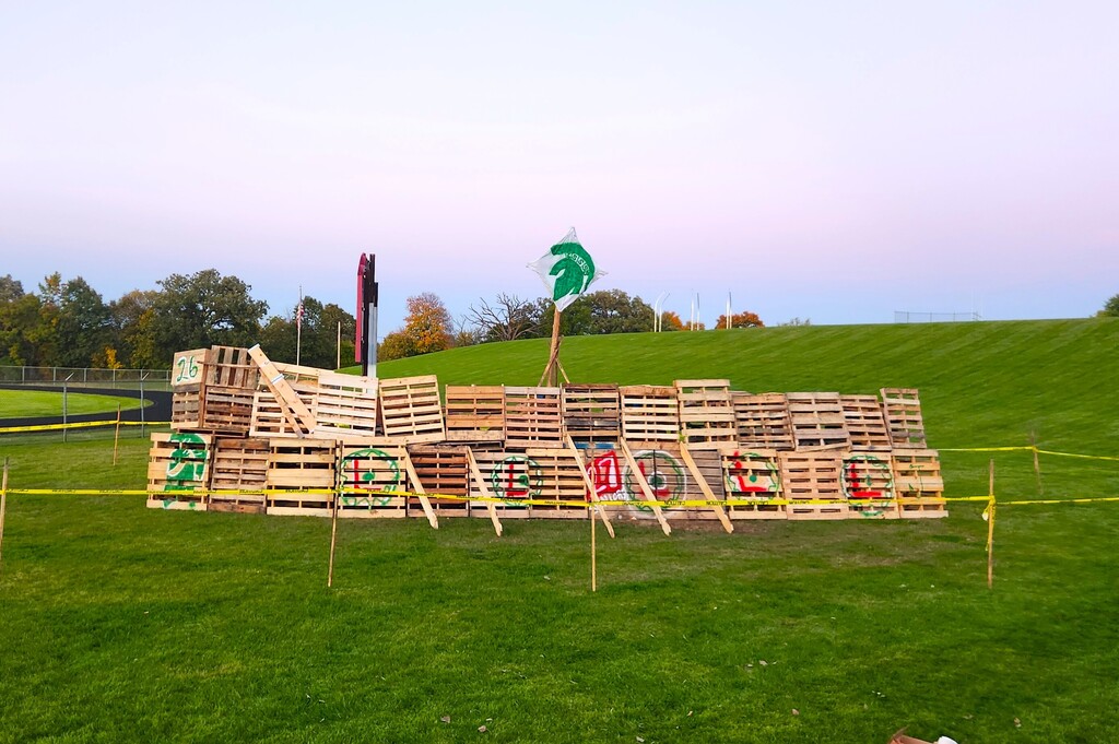 The Spartan Ship is ready for the annual HOCO bonfire on Thursday, 10/8, following the home volleyball game where our Mayville Cardinals take on the Laconia Spartans!