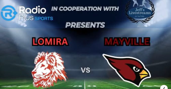 Jeff's Livestreams, in cooperation with Radio Plus Sports, will stream the football game on 10/16 as our Mayville Cardinals travel to Lomira. Kick-off 7pm. Search Jeff's Livestreams on YouTube, or use the link below. GO CARDS!! #mayvillecardinals #mayvilleschools #cardinalpride  Link:  https://youtube.com/live/zt6cMlUywgI?feature=share