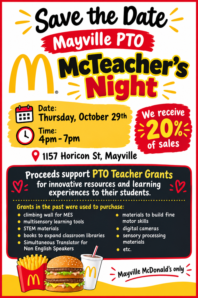 McTeacher's Night at Mayville McDonald's! 10/29 4-7pm