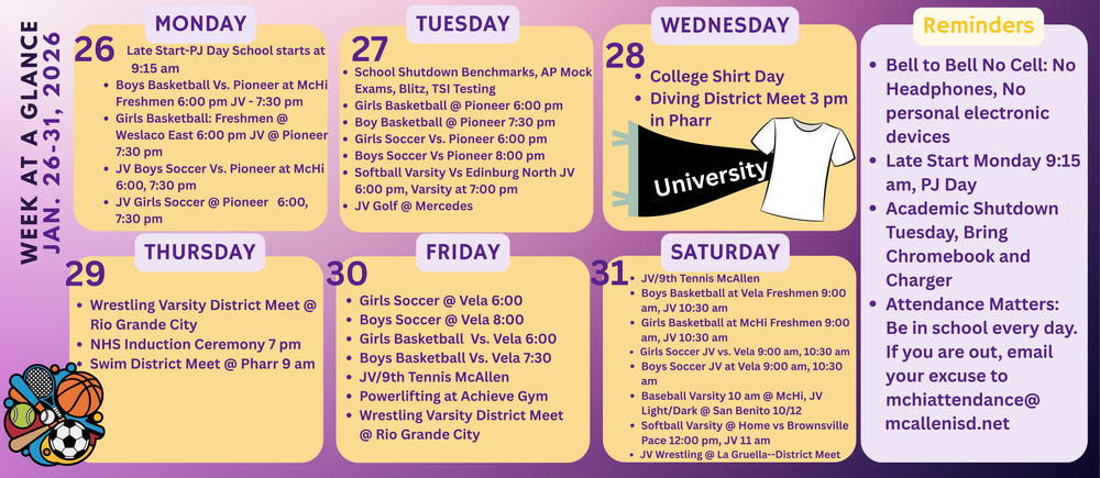 Week at a Glance for Jan 26-Jan 31