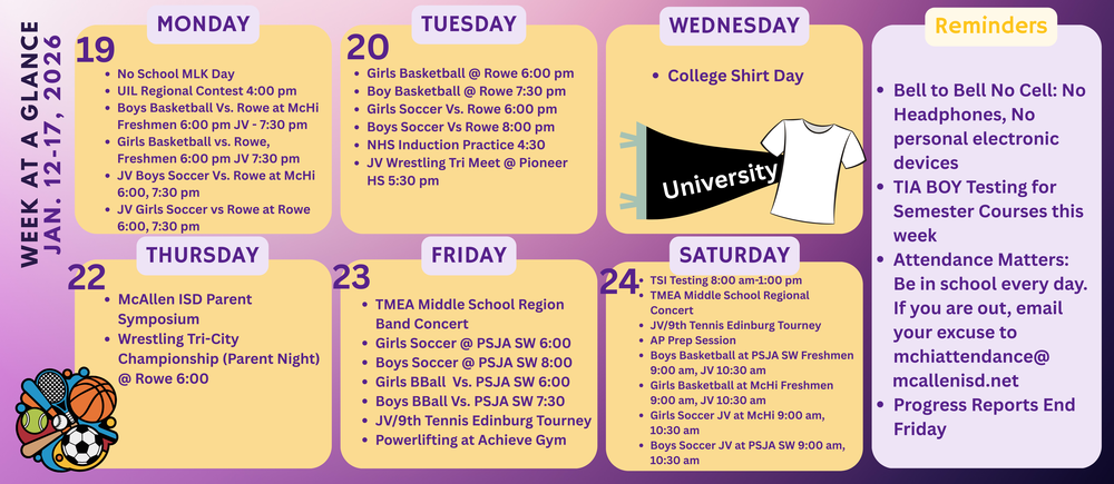 Schedule for the Week